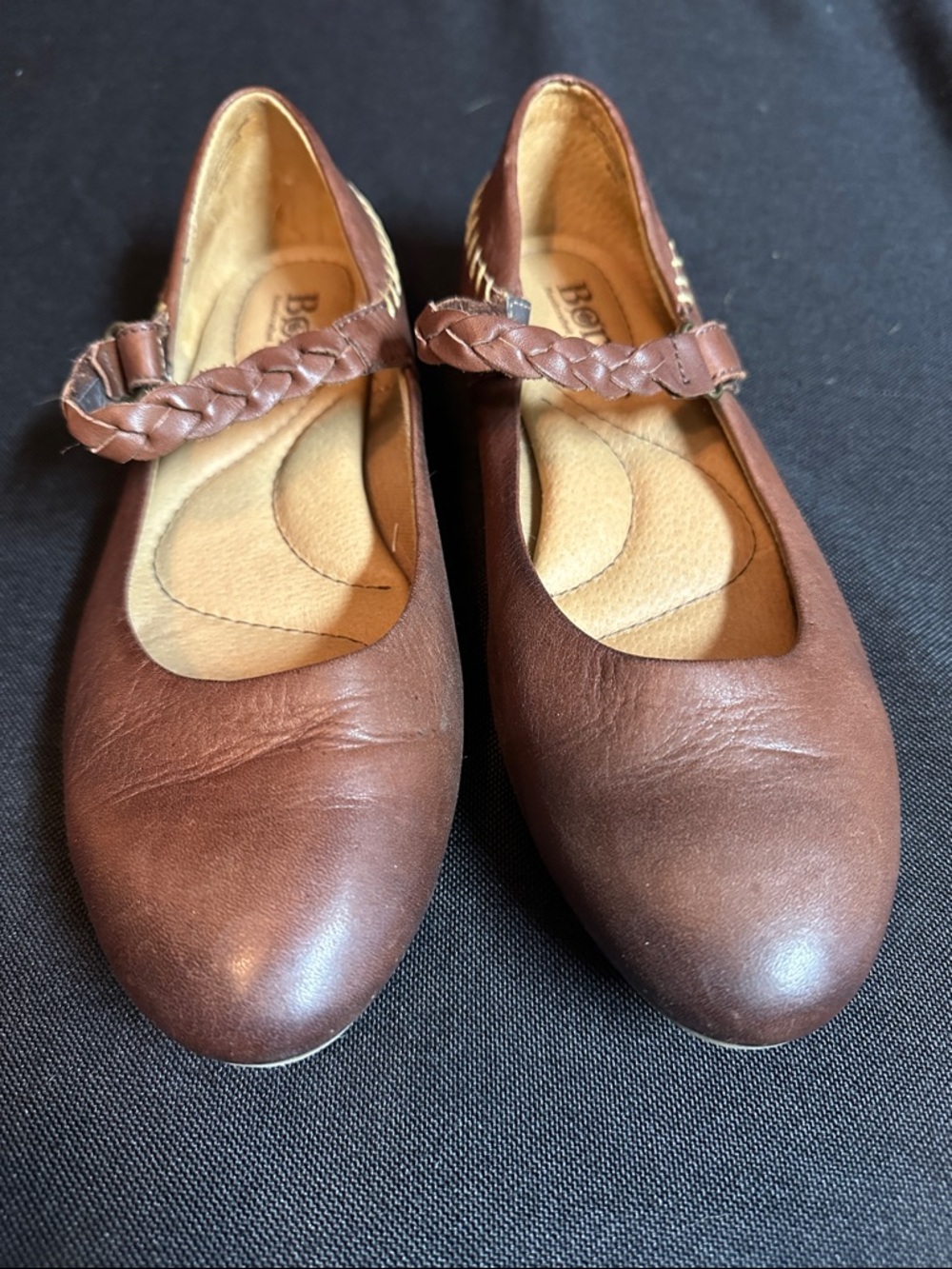 Born Brown Leather Braided Strap Mary Jane Flats - Picture 3 of 8